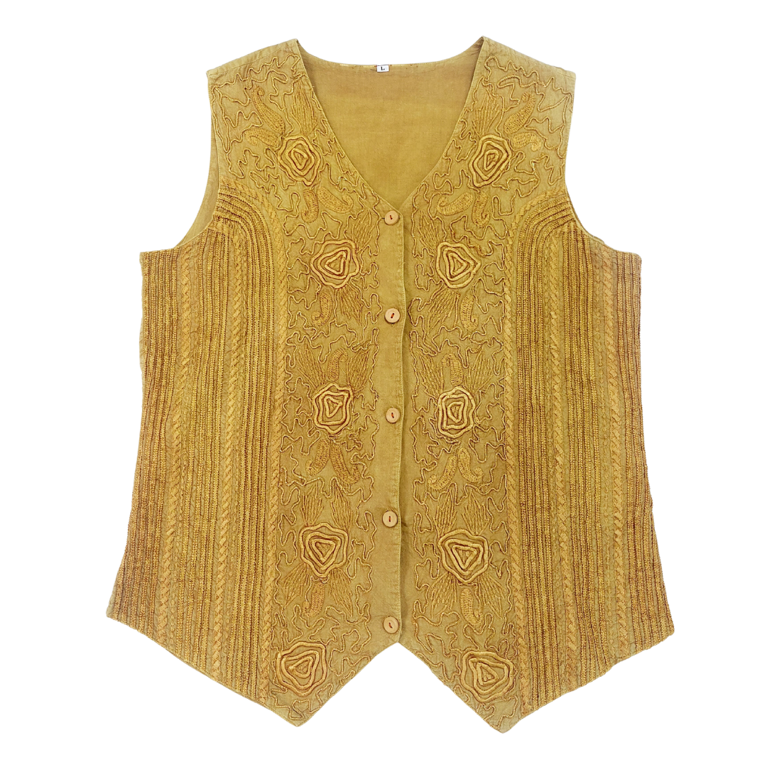 80s VINTAGE GOLD EMBROIDERED WAISTCOAT - XL
