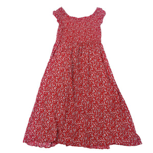 RED FLORAL SHIRRING DRESS - UK18