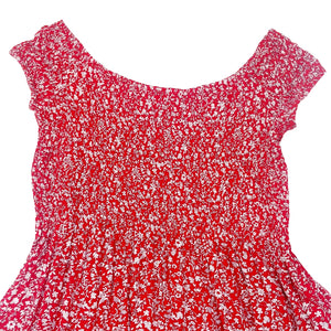 RED FLORAL SHIRRING DRESS - UK18