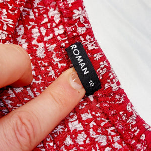 RED FLORAL SHIRRING DRESS - UK18