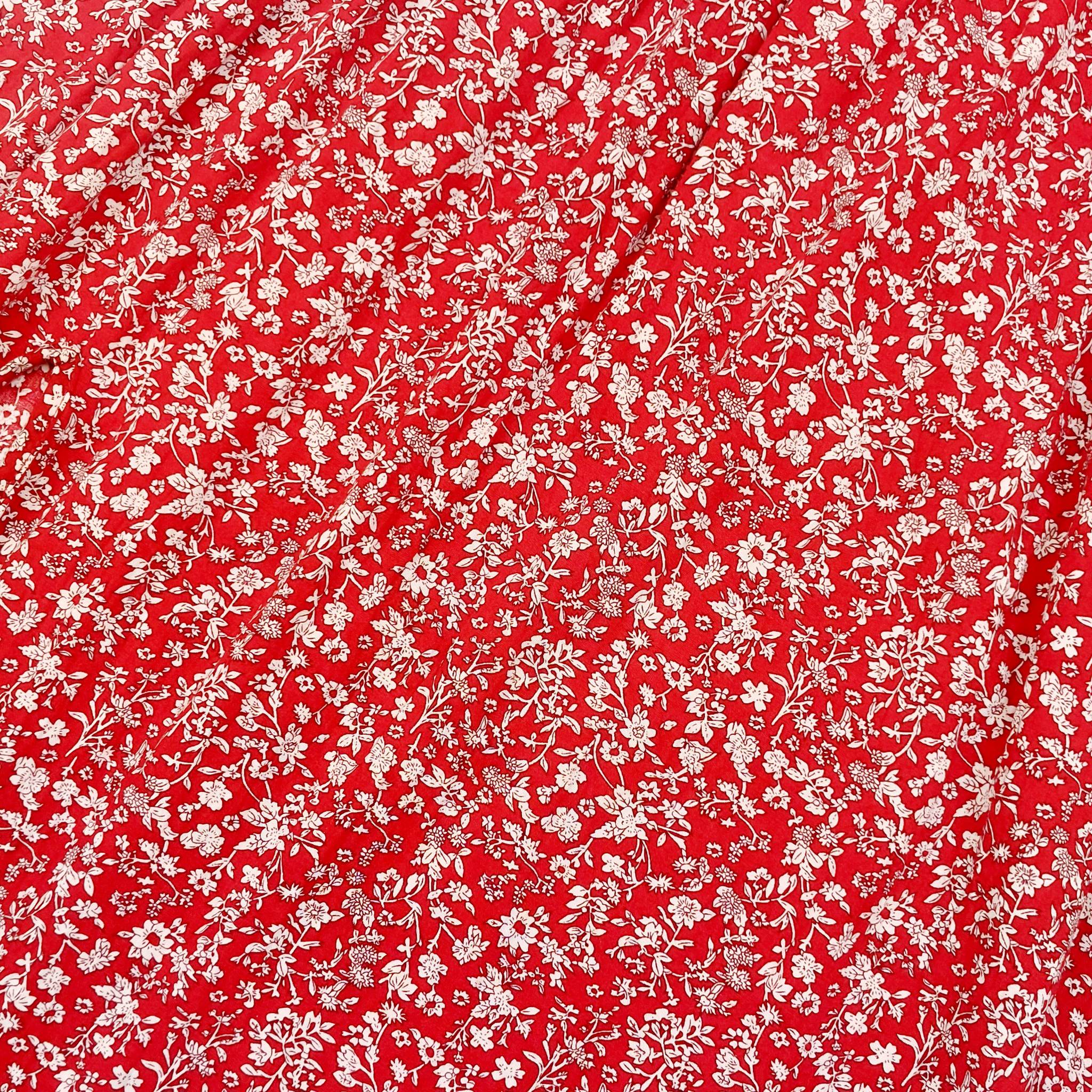 RED FLORAL SHIRRING DRESS - UK18