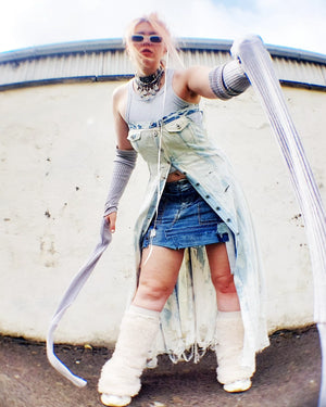 DENIM DISTRESSED DRESS L ANAM STUDIOS