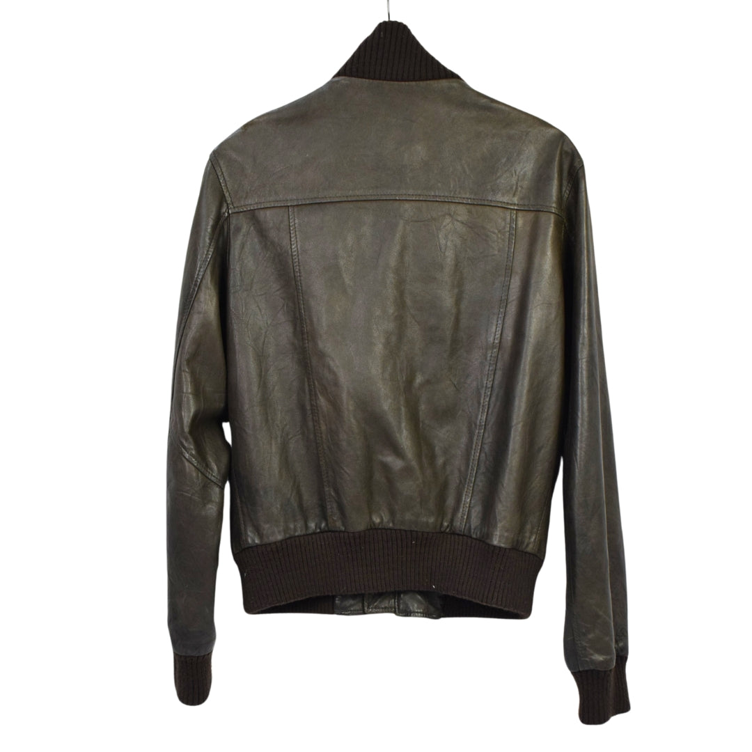 VINTAGE BROWN LEATHER BOMBER - S
