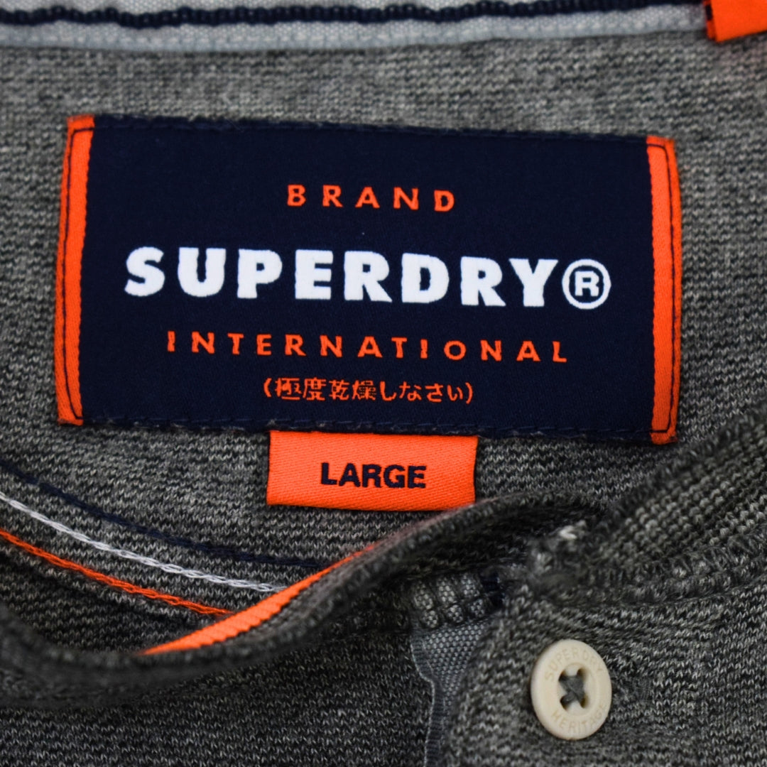 GREY SUPERDRY LONG SLEEVE POLO - L