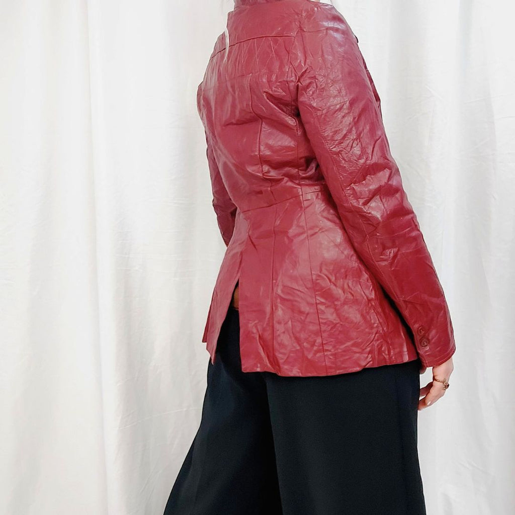 VINTAGE CHERRY RED LEATHER JACKET - M