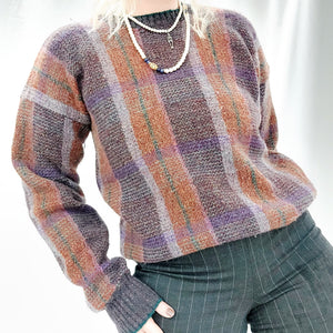 VINTAGE SCOTTISH TARTAN KNIT SWEATER - L