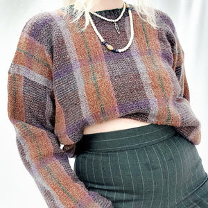 VINTAGE SCOTTISH TARTAN KNIT SWEATER - L