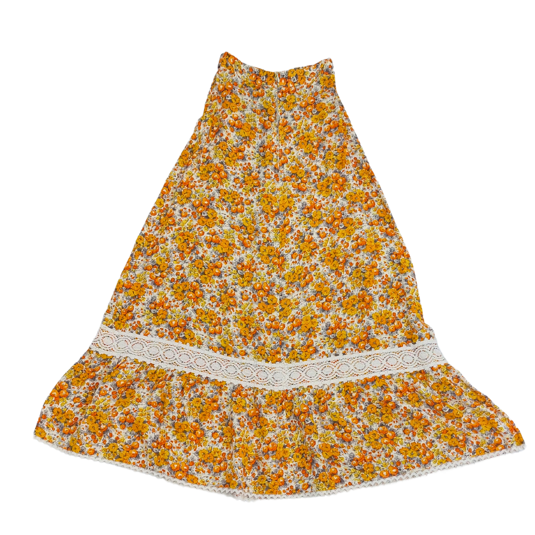 VINTAGE MUSTARD FLORAL MAXI SKIRT- XS