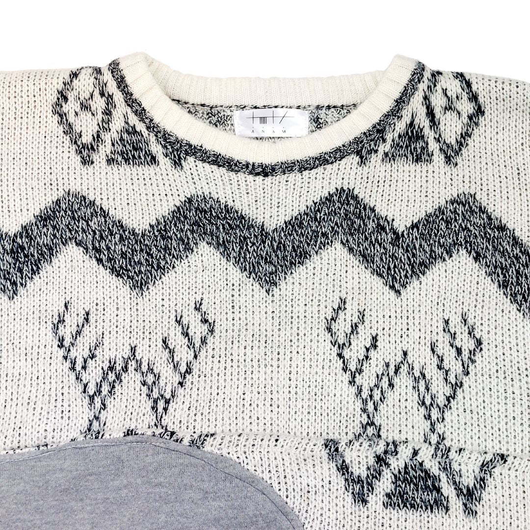 ANAM UPCYCLE WHITE CROP SWEATER - L