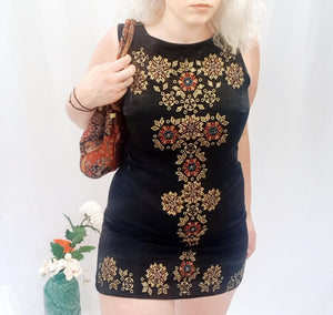 BLACK DRESS WITH GOLD EMBROIDERY-UK14