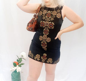 BLACK DRESS WITH GOLD EMBROIDERY-UK14