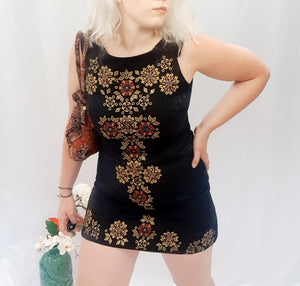 BLACK DRESS WITH GOLD EMBROIDERY-UK14