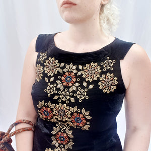 BLACK DRESS WITH GOLD EMBROIDERY-UK14