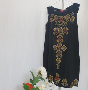 BLACK DRESS WITH GOLD EMBROIDERY-UK14