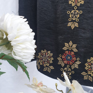 BLACK DRESS WITH GOLD EMBROIDERY-UK14