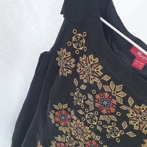 BLACK DRESS WITH GOLD EMBROIDERY-UK14