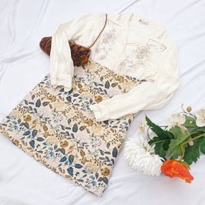 CREAM FLORAL MINI SKIRT-UK16