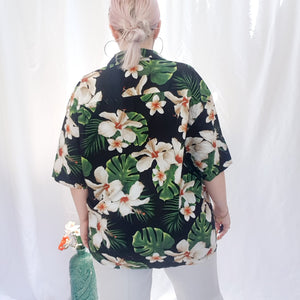 VINTAGE BLACK HAWAIIAN PRINT SHIRT-XL