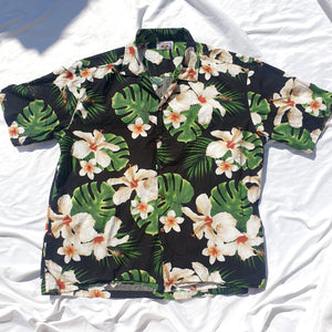 VINTAGE BLACK HAWAIIAN PRINT SHIRT-XL