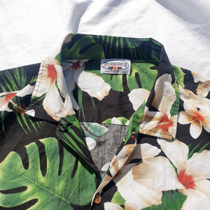 VINTAGE BLACK HAWAIIAN PRINT SHIRT-XL