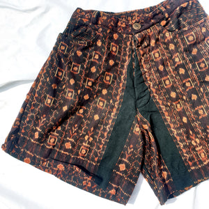 VINTAGE BLACK AZTEC SHORTS-UK14