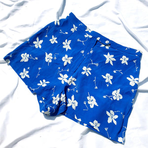 VINTAGE BLUE BOHO FLORAL SHORTS-UK12