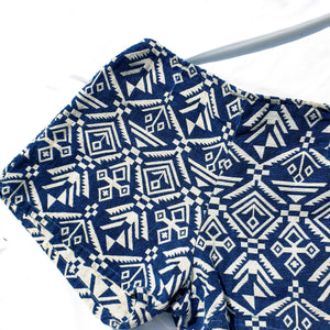 BLUE AZTEC PRINT SHORT SHORTS-M