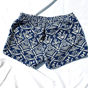 BLUE AZTEC PRINT SHORT SHORTS-M