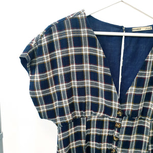 NAVY CHECK BOHO DRESS-L