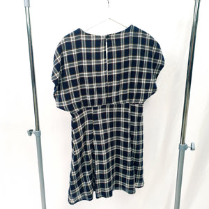 NAVY CHECK BOHO DRESS-L