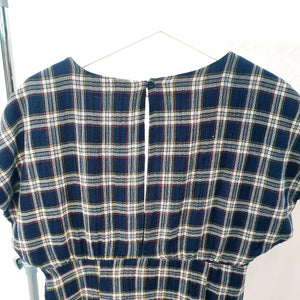 NAVY CHECK BOHO DRESS-L