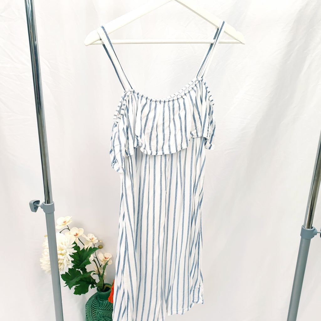 WHITE SUMMER DRESS WITH BLUE STRIPE-S