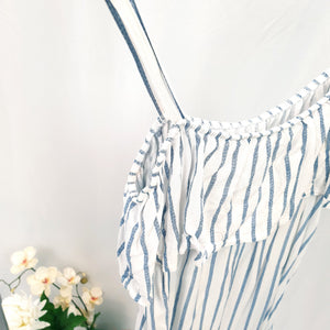 WHITE SUMMER DRESS WITH BLUE STRIPE-S