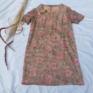 VINTAGE PINK ROSE DRESS- UK16