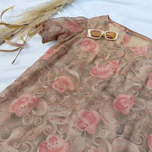 VINTAGE PINK ROSE DRESS- UK16