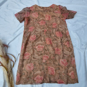 VINTAGE PINK ROSE DRESS- UK16