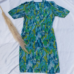 VINTAGE BLUE AND GREEN DRESS - UK 12