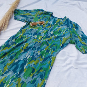 VINTAGE BLUE AND GREEN DRESS - UK 12