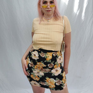 VINTAGE PEACH FLORAL PRINT SKIRT - 14