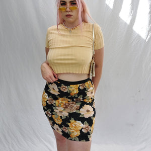 VINTAGE PEACH FLORAL PRINT SKIRT - 14