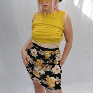 VINTAGE PEACH FLORAL PRINT SKIRT - 14