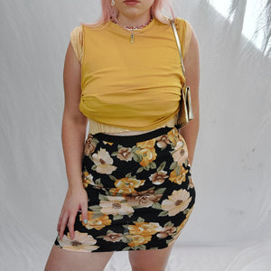 VINTAGE PEACH FLORAL PRINT SKIRT - 14