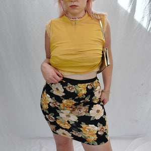 VINTAGE PEACH FLORAL PRINT SKIRT - 14