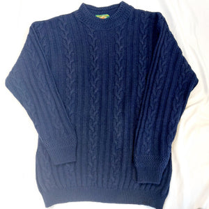 VINTAGE NAVY CABLE KNIT JUMPER - L