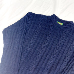 VINTAGE NAVY CABLE KNIT JUMPER - L