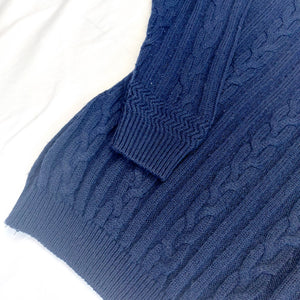 VINTAGE NAVY CABLE KNIT JUMPER - L