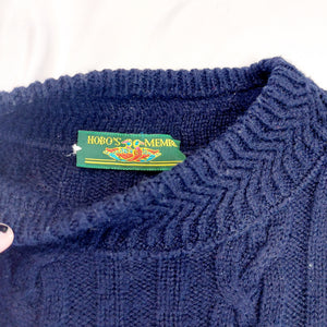 VINTAGE NAVY CABLE KNIT JUMPER - L