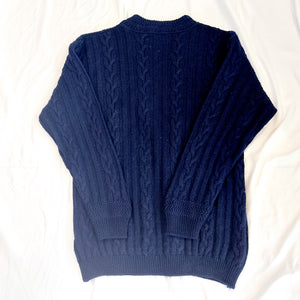 VINTAGE NAVY CABLE KNIT JUMPER - L