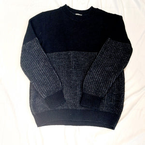 VINTAGE BLACK AND GREY CHUNKY KNIT JUMPER - L