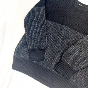 VINTAGE BLACK AND GREY CHUNKY KNIT JUMPER - L